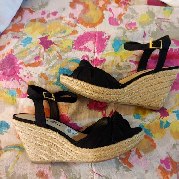 Montego Bay Club | Jute Black Canvas Espadrille Wedge Sandals 6.5 - Picture 1 of 9